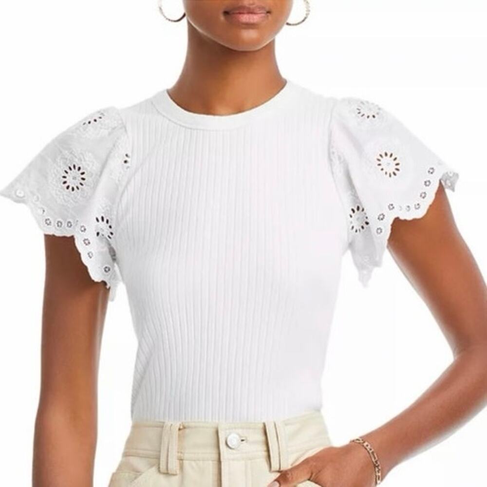 Rails Reza Eyelet Sleeve Ribbed Top In White